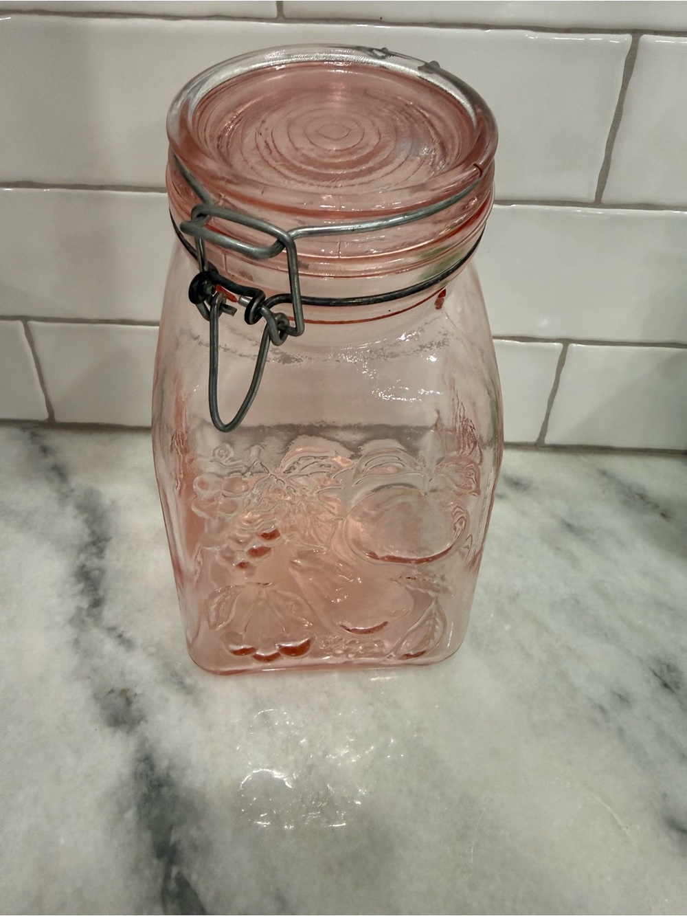 Pink Glass Italian Jar, Bale Wire Slanted Clamp Lid Jar - Picture 10 of 10